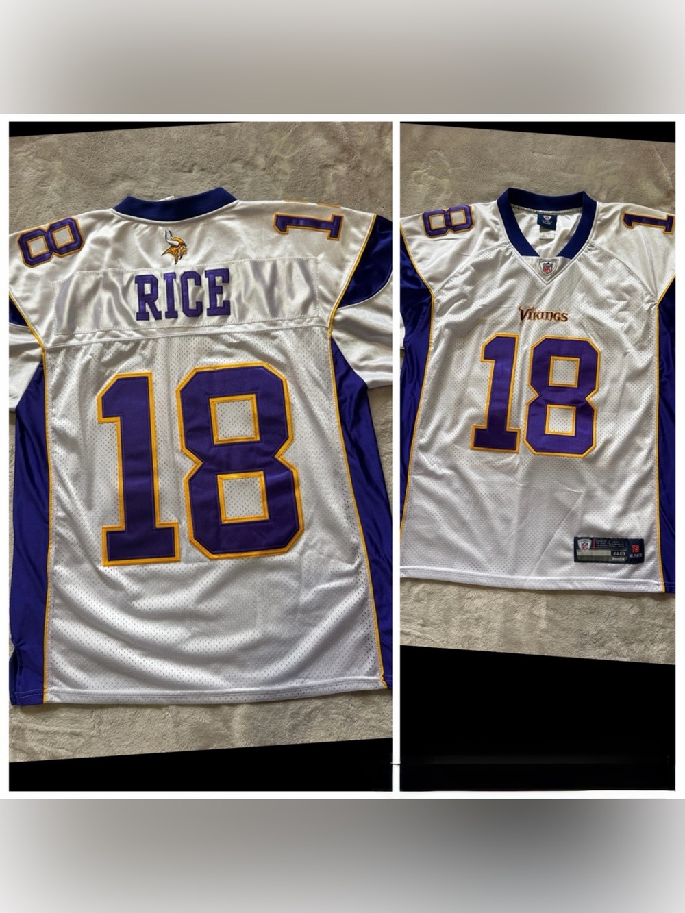 NFL Onfield Reebok Minnesota Vikings Jersey Embroidered Mesh 18 Rice size 48